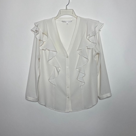 Veronica Beard Ruffle Shoulder Top Button Down 6 White - Picture 2 of 12